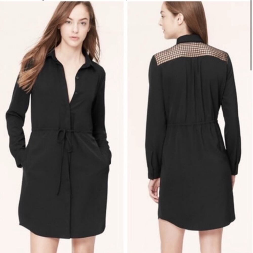 Ann Taylor Loft Mini Long Sleeve Dress- Petite Medium w/ Tie Belt and Pockets
